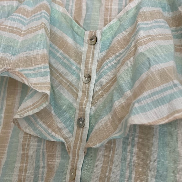 French Laundry Green Blue Ruffled Bib Collar Blouse - Picture 4 of 8